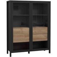 High Rock Extra Wide Display Cabinet In Matt Black/Riviera Oak