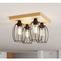 Beevly ceiling light, wood and metal, 4-bulb