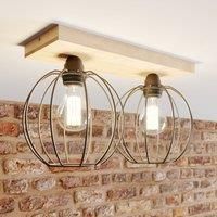 BRITOP Dorett ceiling light, oak wood, 2-bulb