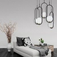 Jupiter Samba hanging light, opal glass/black five-bulb