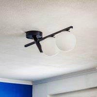Euluna Baleo ceiling light, black/opal, two-bulb