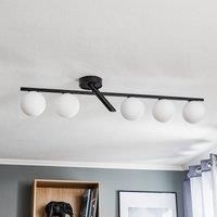 Euluna Baleo ceiling light, black/opal, five-bulb