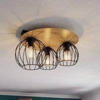 Euluna Malin ceiling light, wooden panel round, 3-bulb