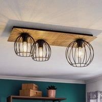 SIGMA Malin ceiling light, wooden panel angular, 3-bulb