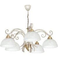 Luminex Flora chandelier, 5 glass lampshades, white/brass