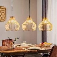 TEMAR LIGHTING Barrel hanging light wood lampshades 3-bulb long