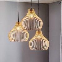 Euluna Barrel hanging light, wood lampshades 3-bulb round