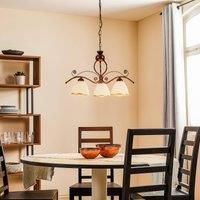 Lamkur Roma hanging light in white and brown, three-bulb