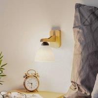 Lamkur Haro wall light, glass lampshade, oak/white