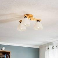 Haro ceiling light, oak/white three-bulb