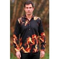 CLAUDIO LUGLI Men's Inferno Blaze Placement Print Shirt in Yellow | Size: Large