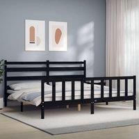 Bed Frame with Headboard Black 200x200 cm Solid Wood