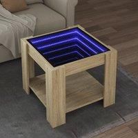 Berkfield Home Coffee Table with LED Sonoma Oak 53x53x45 cm Engineered Wood in Brown | Size: 53 x 53 x 45 cm