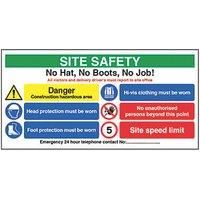"Site Safety No Hat No Boots" Sign 610 x 1220mm (5667T)