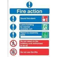 Non Photoluminescent "Fire Action" Notice Signs 230 x 172mm 50 Pack (38158)