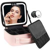 Led Light Makeup Case With Mirror In Pink Or Black