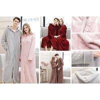Long Hooded Zip Up Dressing Gown - 4 Colours & 3 Sizes! - Red