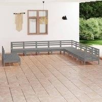11 Piece Garden Lounge Set Solid Wood Pine Grey