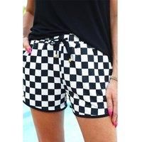 Everyday The Label Women's Black Checkered Drawstring Elastic Waist Casual Shorts | Size: Medium