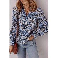 Everyday The Label Women's Blue Bohemian Print Embroidered V Neckline Detail Long Sleeve Shirt | Size: Medium