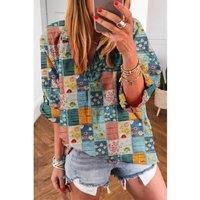 Everyday The Label Women's Floral Patchwork Top - Sky Blue Blouses | Size: Medium
