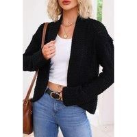 Open Front Acrylic Cardigan- Black