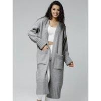 Open Front Dropped Shoulder Cardigan with Pockets- Gray