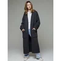 Open Front Dropped Shoulder Cardigan with Pockets- Dark Gray