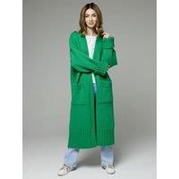Open Front Dropped Shoulder Cardigan with Pockets- Green