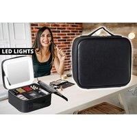 Large Travel Makeup Bag With Light Up Mirror - 3 Settings - Black
