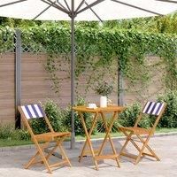 Berkfield Home 3 Piece Bistro Set Blue & White Fabric & Solid Wood