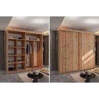 Contemporary Oak Double Sliding Door Wardrobe - 203Cm, Space-Saving Storage