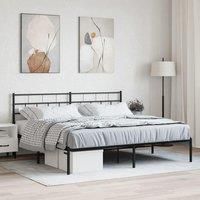 Metal Bed Frame with Headboard Black 193x203 cm