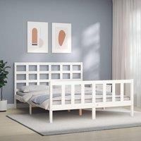 Bed Frame with Headboard White 160x200 cm Solid Wood