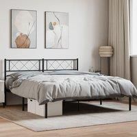 Metal Bed Frame with Headboard Black 140x190 cm