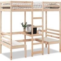 Berkfield Home Loft Bed Frame with Desk & Chairs 75x190cm Solid Wood Pine in Brown | Size: 75x190 cm