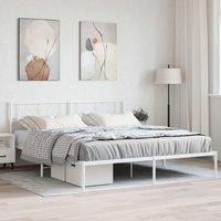 Metal Bed Frame with Headboard White 193x203 cm