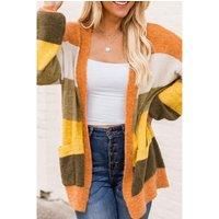Open Front Color Block Cardigan- Stripe