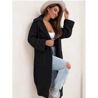 Pocketed Collared Neck Dropped Shoulder Cardigan- Black