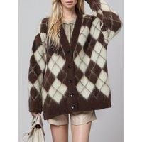 Plaid V-Neck Button Up Cardigan with Moderate Stretch-