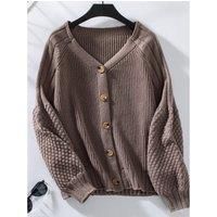 V-Neck Button Up Raglan Sleeve Cardigan- Coffee Brown