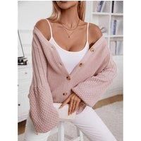 V-Neck Button Up Raglan Sleeve Cardigan- Blush Pink