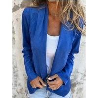 Full Size Open Front Casual Cardigan Plus Size- Blue Outerwear