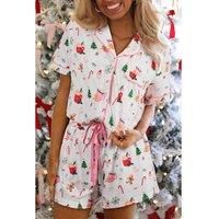 Everyday The Label Women's White Christmas Spirits Shirt Style 2pcs Short Pajama Set Sleepwear | Size: Medium
