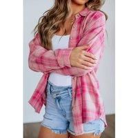 Everyday The Label Women's Plaid Button-Up Shirt - Sachet Pink Blouses | Size: XL