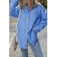 Everyday The Label Women's Blue Boyfriend Chest Pocket Tunic Shirt Blouses | Size: Medium