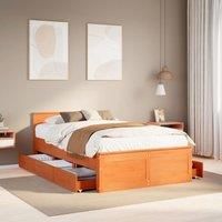 Berkfield Home Bed Frame without Mattress with Headboard Wax Brown 135x190 cm Double Solid Wood Pine