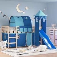 Kids' Loft Bed with Tower Blue 90x200 cm Solid Wood Pine
