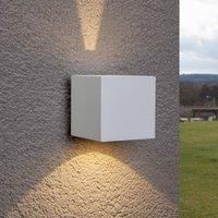 Lucande White LED outdoor wall light Jarno, cube form