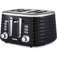 Geepas 4 Slice Bread Toaster with 7 Level Browning Control | Removable Crumb Tray, Defrost, Reheat & Cancel Function, Cord Storage | 2 Year Warranty, Textured Design, 1750W, Black & Silver